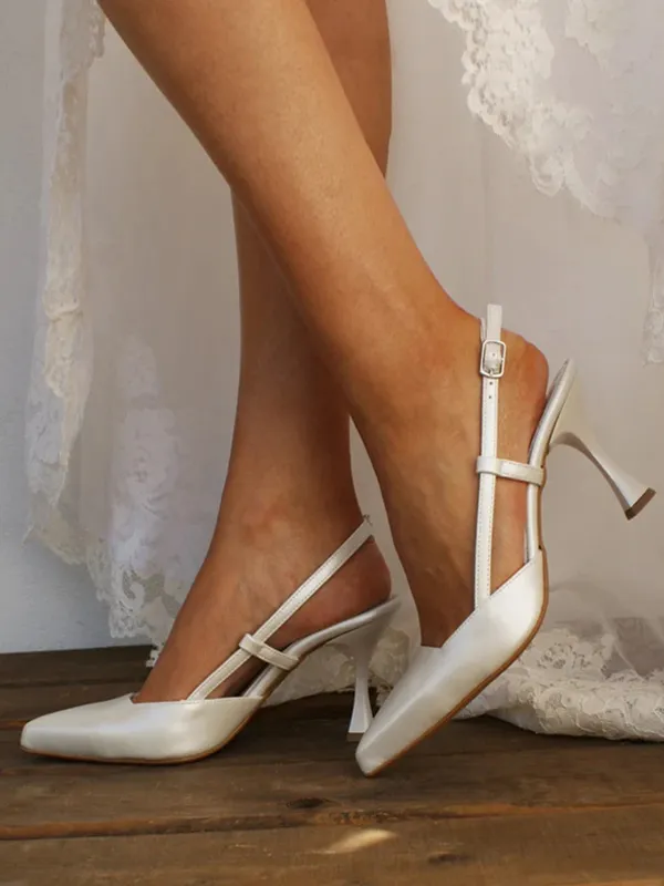 White Wedding Shoes Pointed Toe Slingback Bridal Shoes