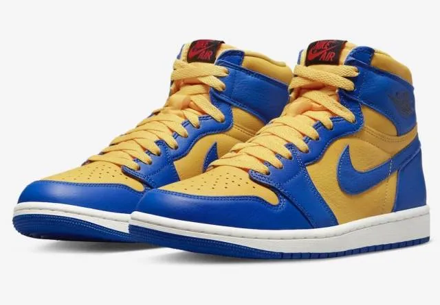 Wmns nike air jordan 1 retro high og reverse laney 6-11.5 game royal/varsity maize