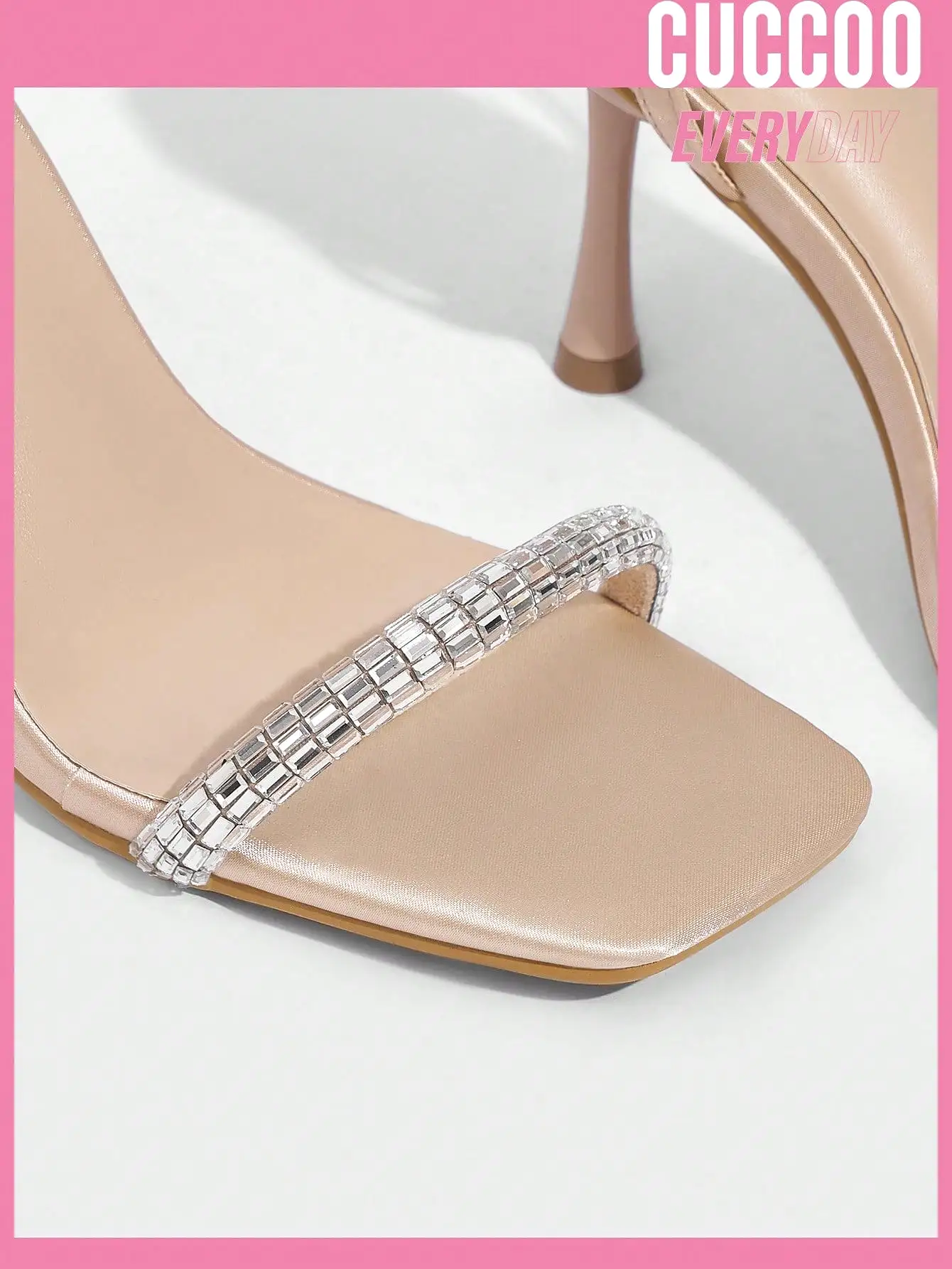 Woman Shoes Fashionable Square Toe Simple & Sexy Diamante Detail High Heel Sandals For Spring And Summer