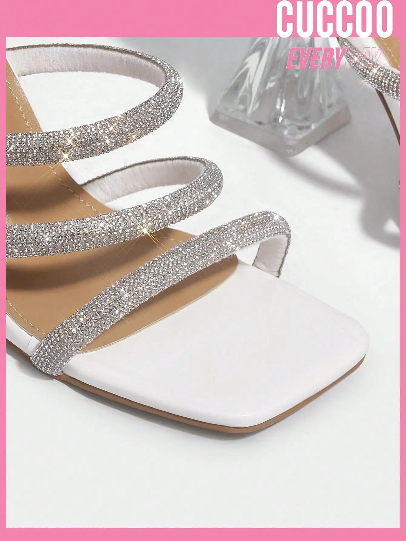 Woman Shoes Fashionable White Crystal Embellished Strap And Rhinestone High Heel Sandals For Spring And Summer