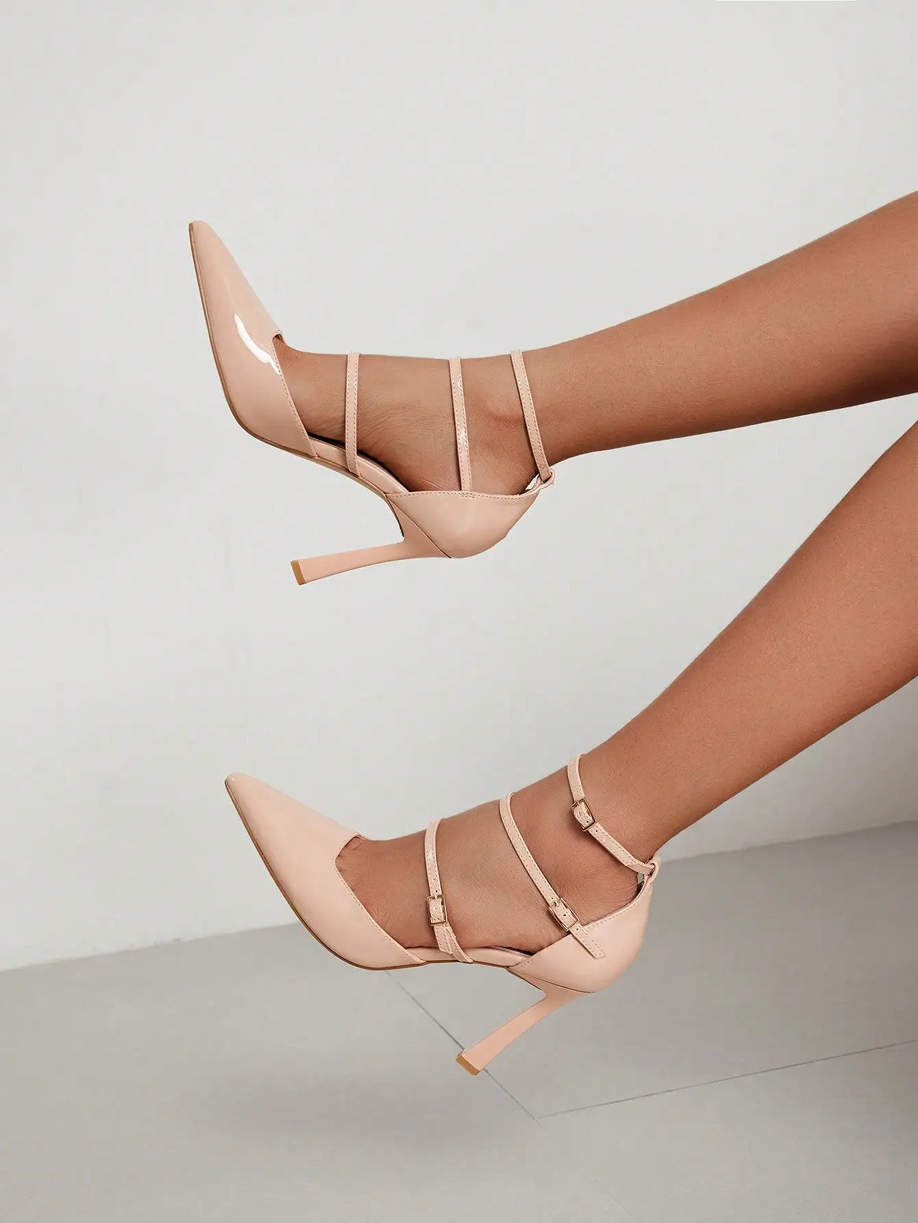 Woman Shoes High Heels Pointed Toe Apricot-Colored Fashionable Shoes With Ankle Strap For Spring And Summer