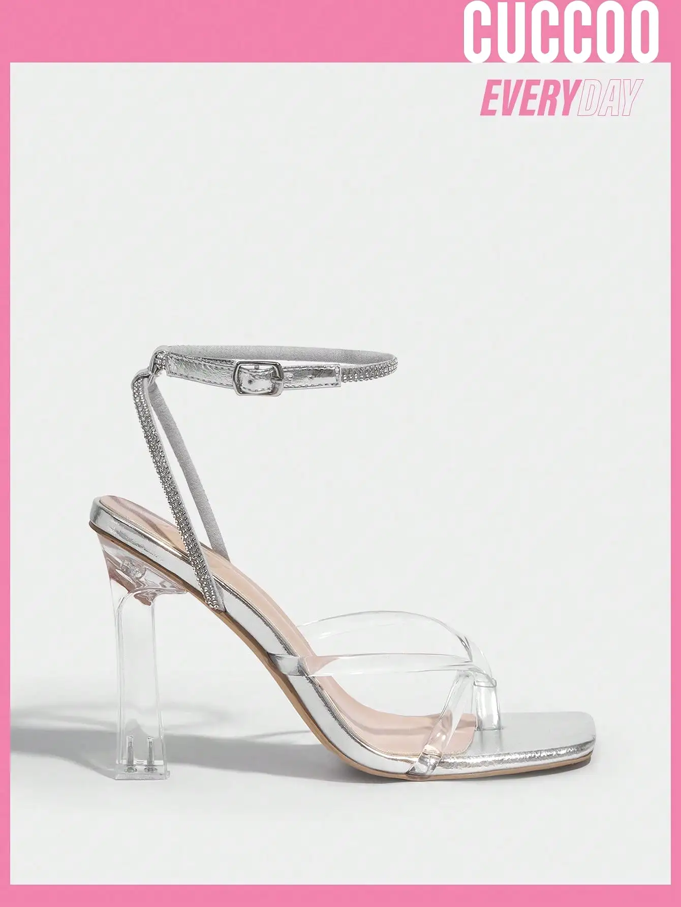 Woman Shoes Silver Fashionable Transparent Strap High Heel Sandals, Versatile Style For Spring And Summer