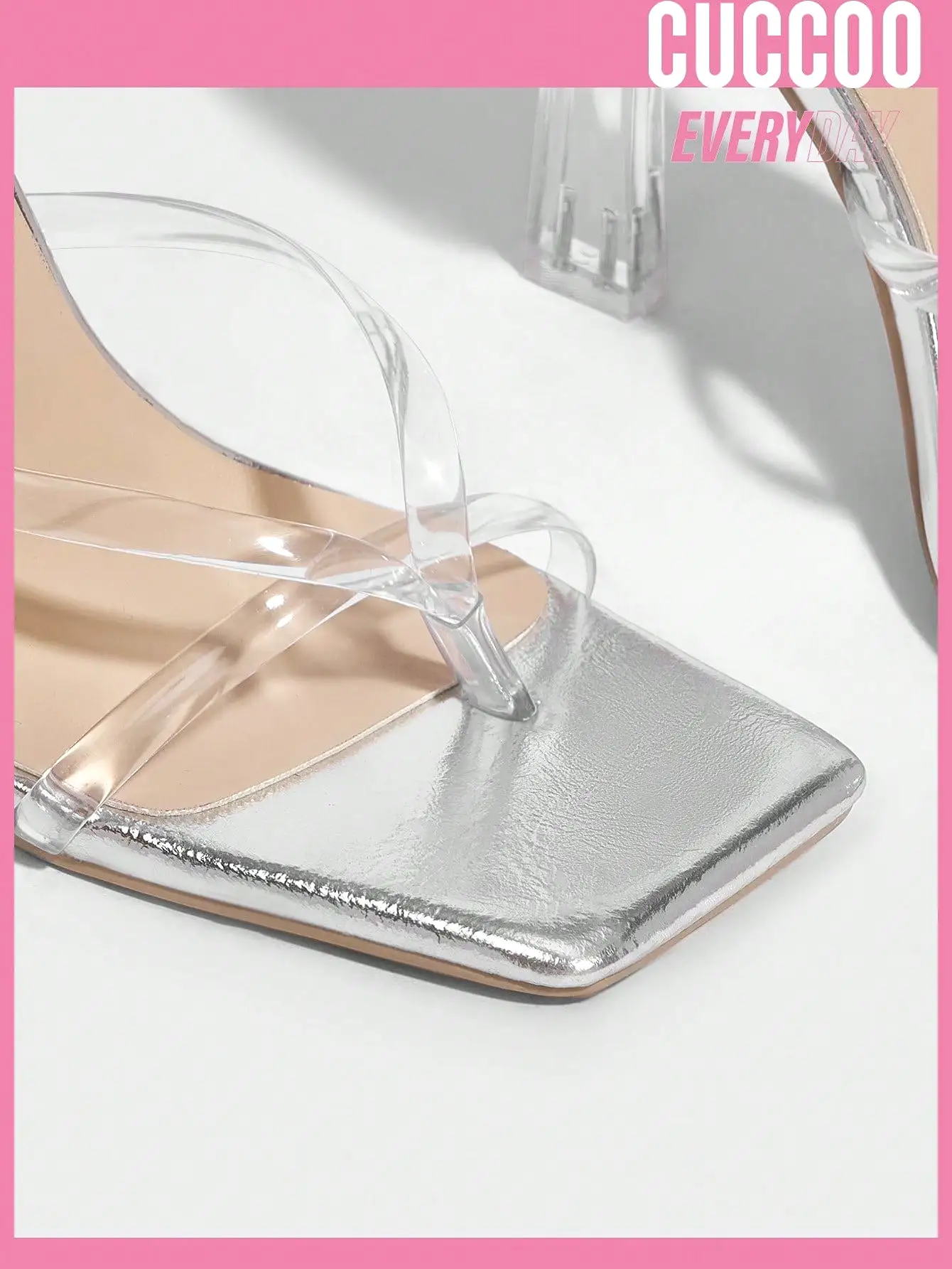 Woman Shoes Silver Fashionable Transparent Strap High Heel Sandals, Versatile Style For Spring And Summer