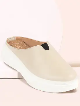 Women Cream Outdoor Fashion Comfort Open Back Platform Heel Slip On Casual Shoes