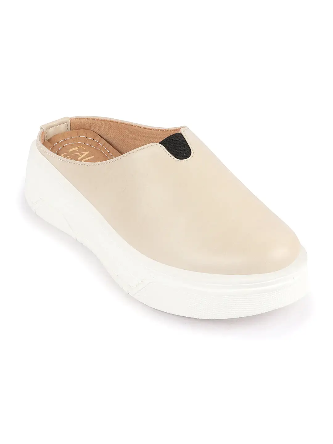 Women Cream Outdoor Fashion Comfort Open Back Platform Heel Slip On Casual Shoes