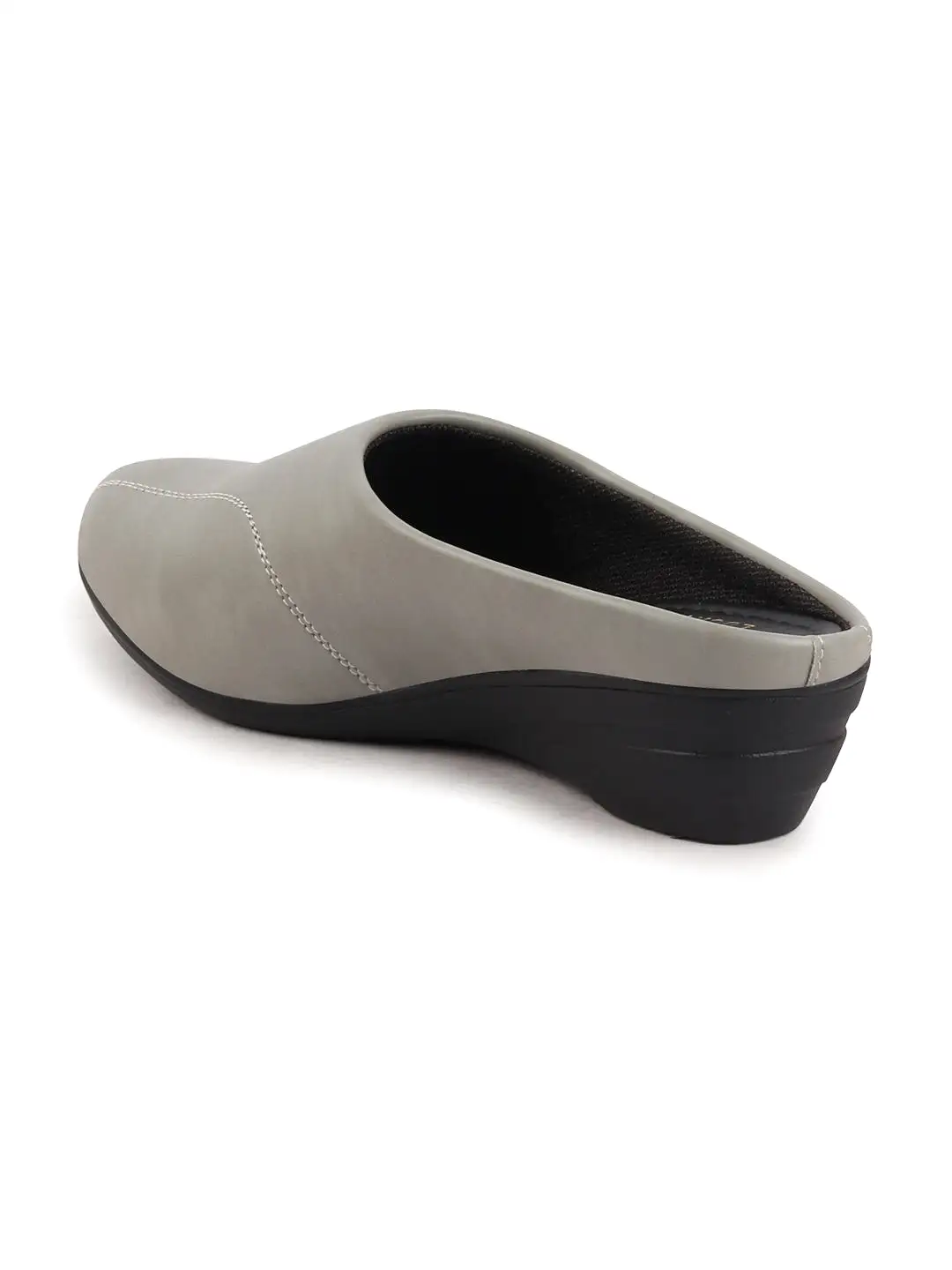 Women Grey Formal Back Open Platform Wedge Heel Slip On Mule Shoes