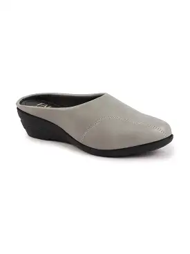 Women Grey Formal Back Open Platform Wedge Heel Slip On Mule Shoes