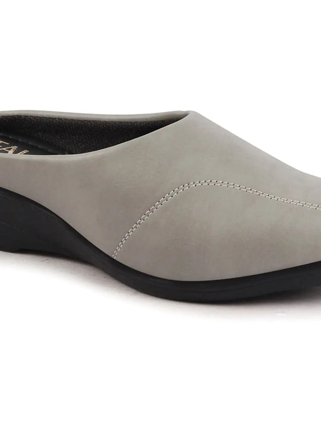 Women Grey Formal Back Open Platform Wedge Heel Slip On Mule Shoes