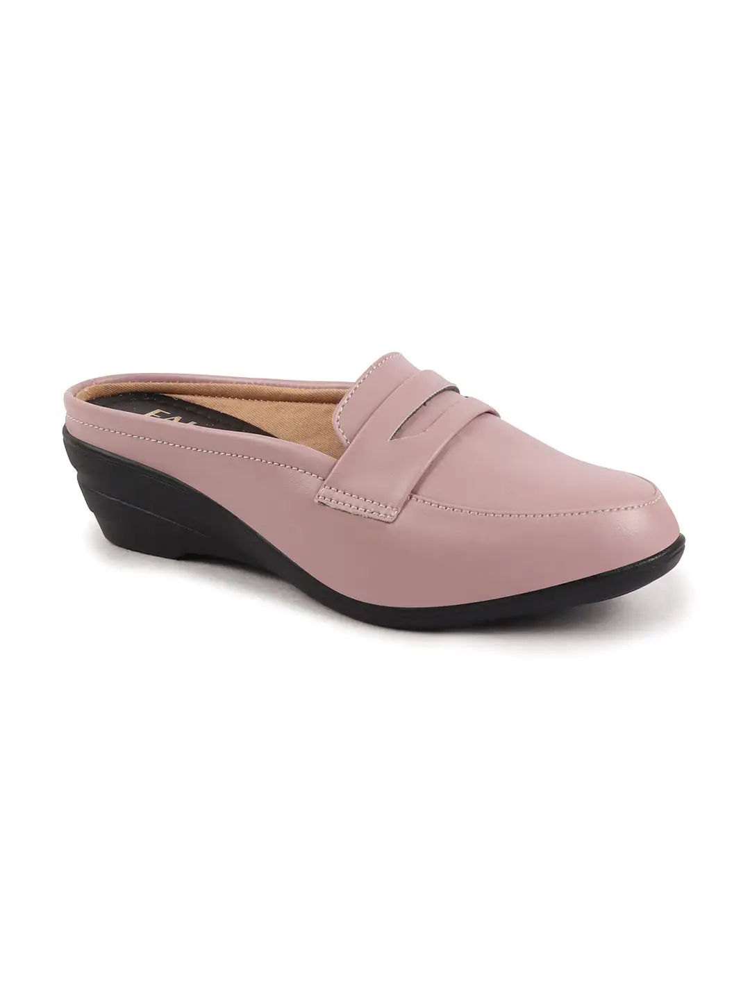 Women Peach Formal Back Open Platform Wedge Heel Slip On Loafer Shoes