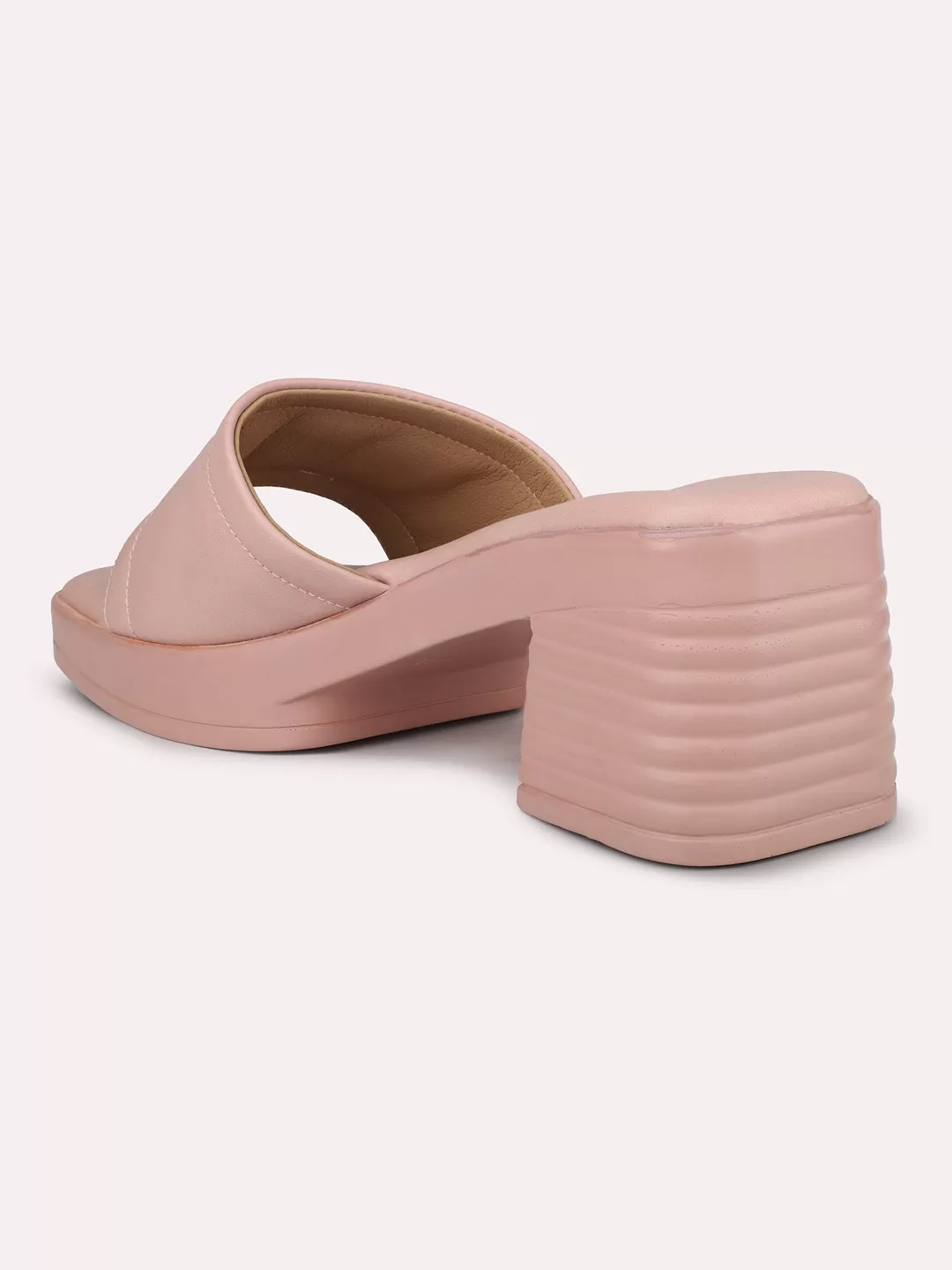 Women Peach Textured Solid Open Toe Platform Heels