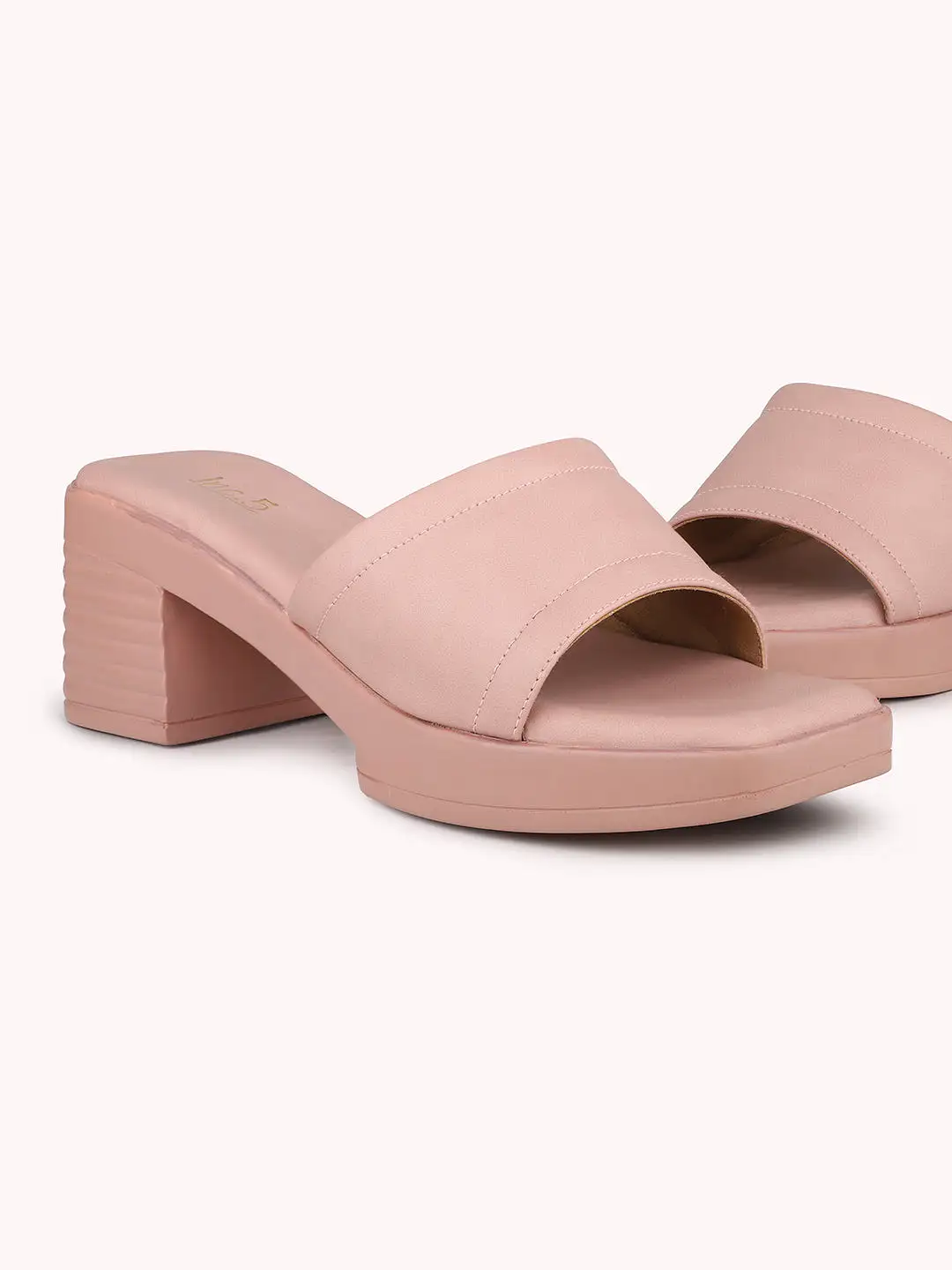 Women Peach Textured Solid Open Toe Platform Heels