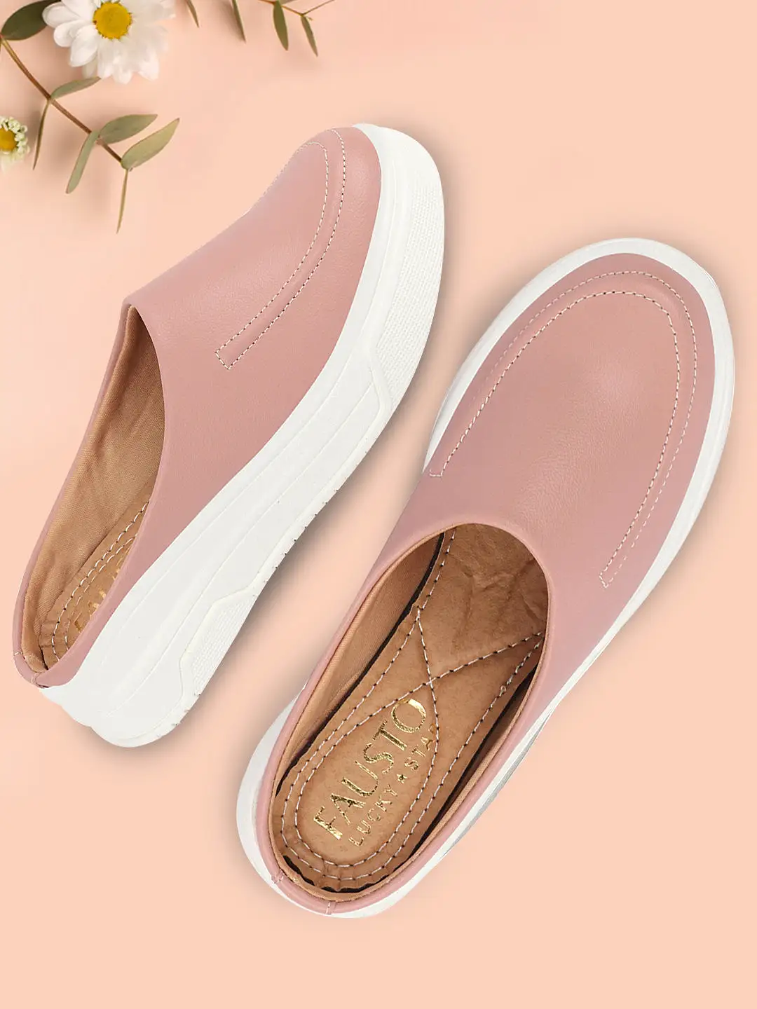 Women Pink Outdoor Fashion Stitched Design Open Back Platform Heel Slip On Casual Shoes