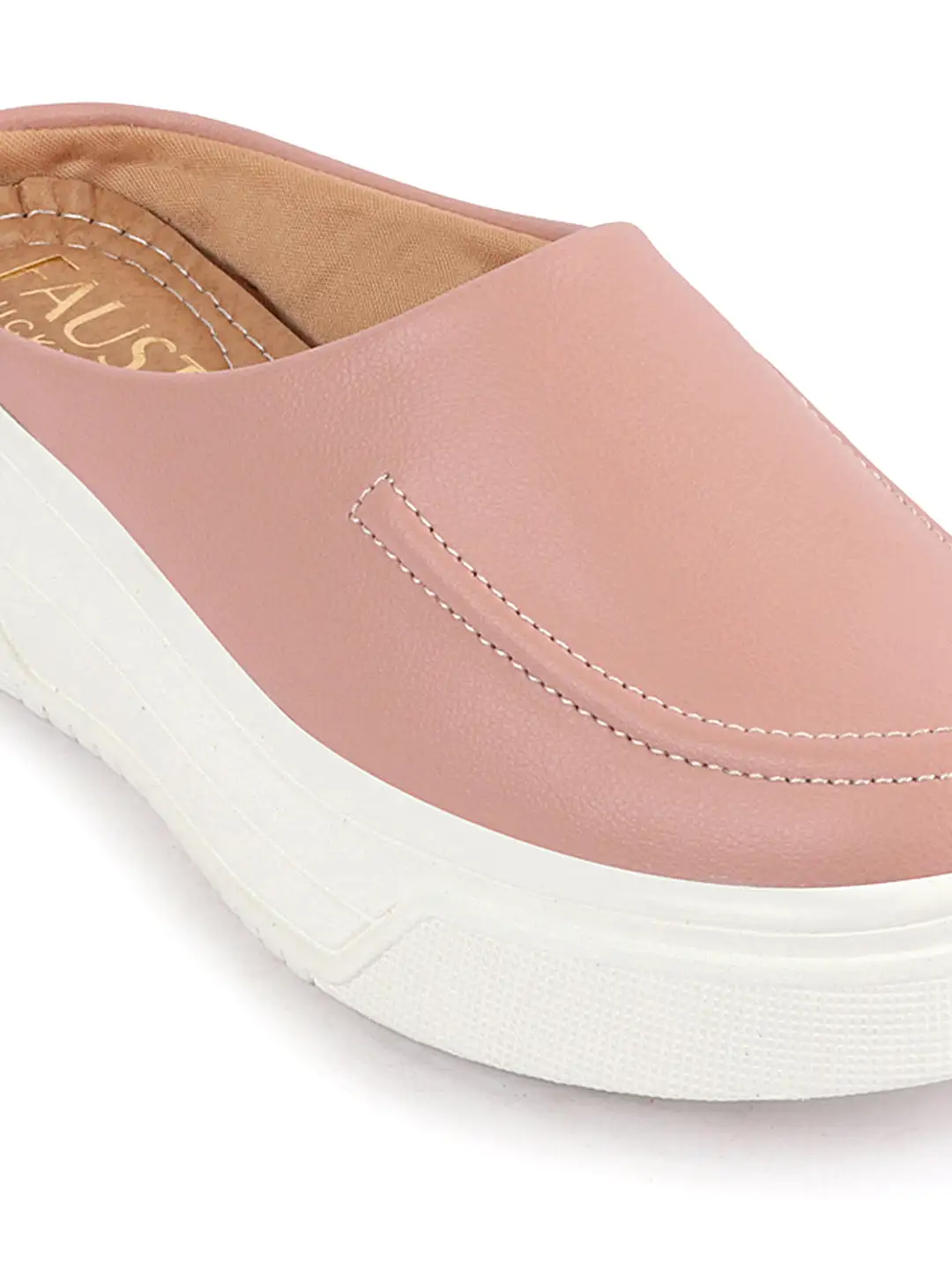 Women Pink Outdoor Fashion Stitched Design Open Back Platform Heel Slip On Casual Shoes