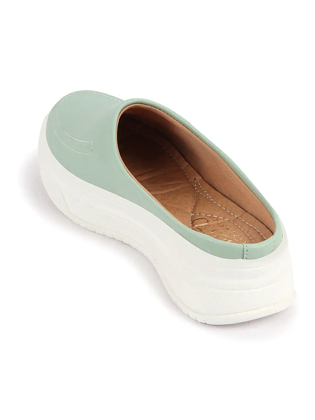 Women Pista Green Outdoor Fashion Stitched Design Open Back Platform Heel Slip On Casual Shoes