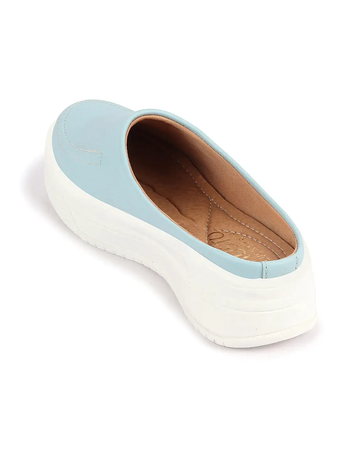 Women Sky Blue Outdoor Fashion Stitched Design Open Back Platform Heel Slip On Casual Shoes