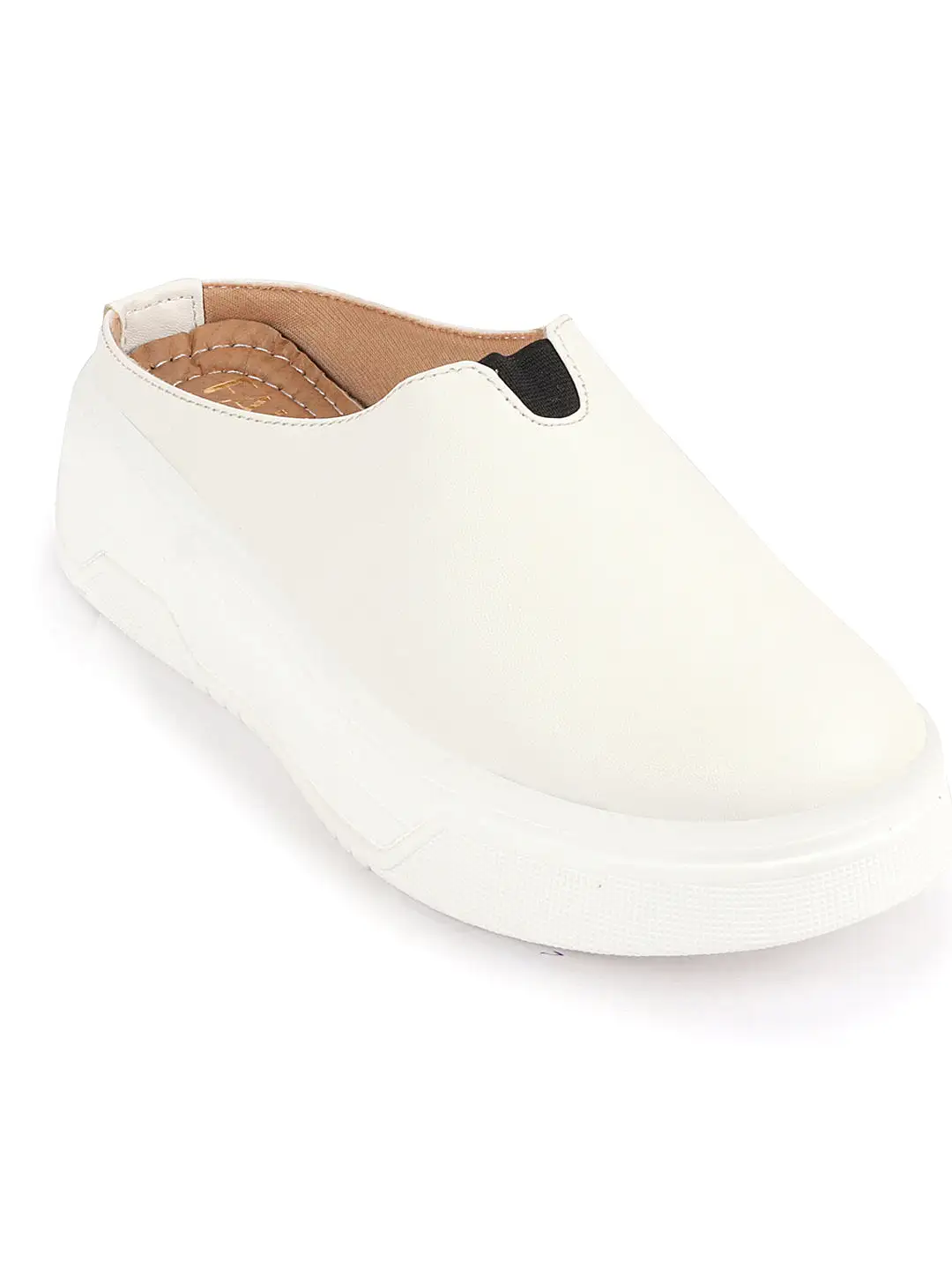 Women White Outdoor Fashion Comfort Open Back Platform Heel Slip On Casual Shoes