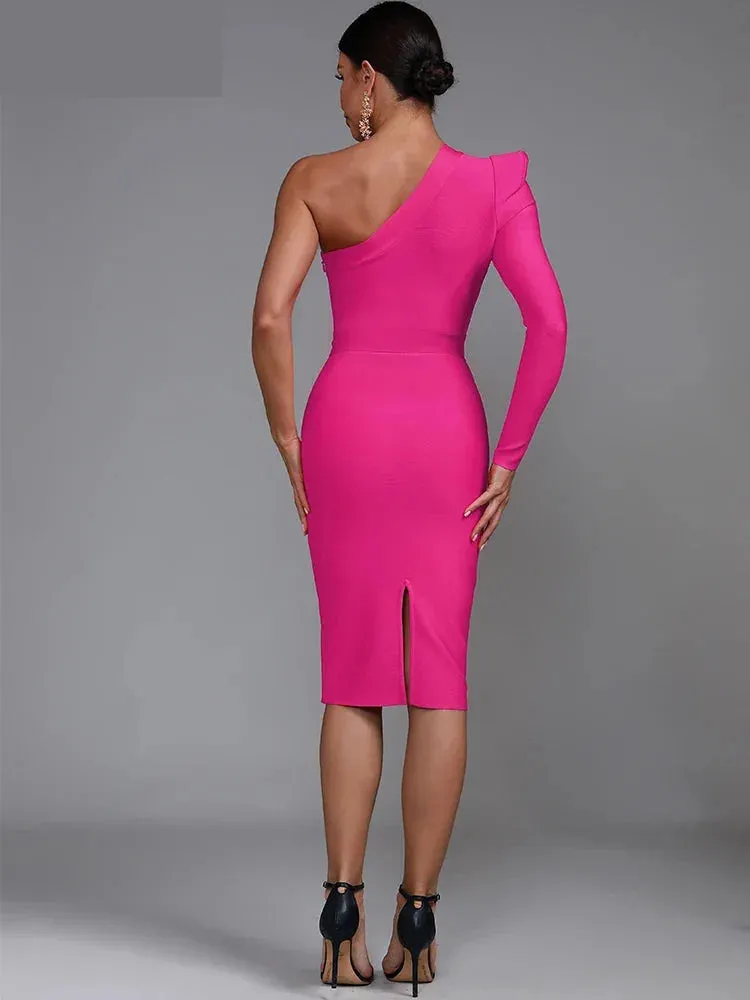 Women's Luxury Sexy One-Shoulder Waist Belt Bodycon Party Dress