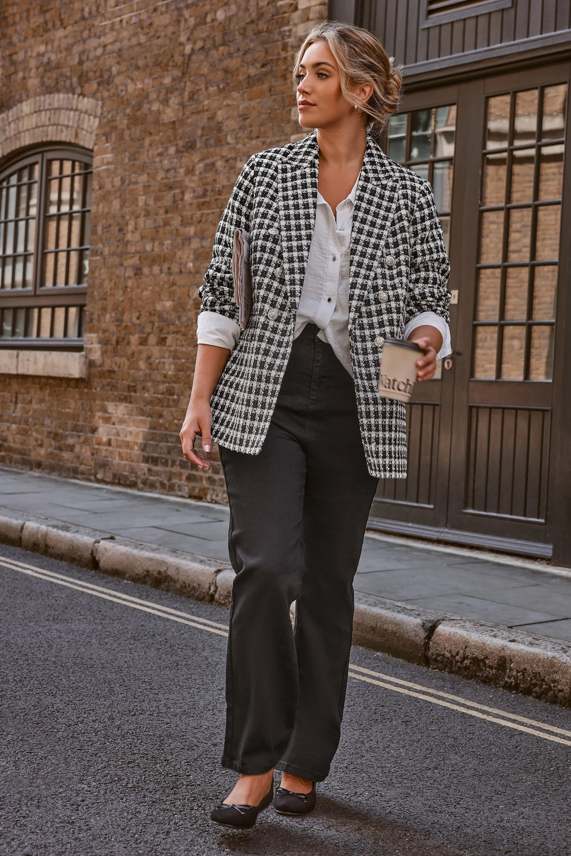 YOURS Curve Black & White Boucle Blazer