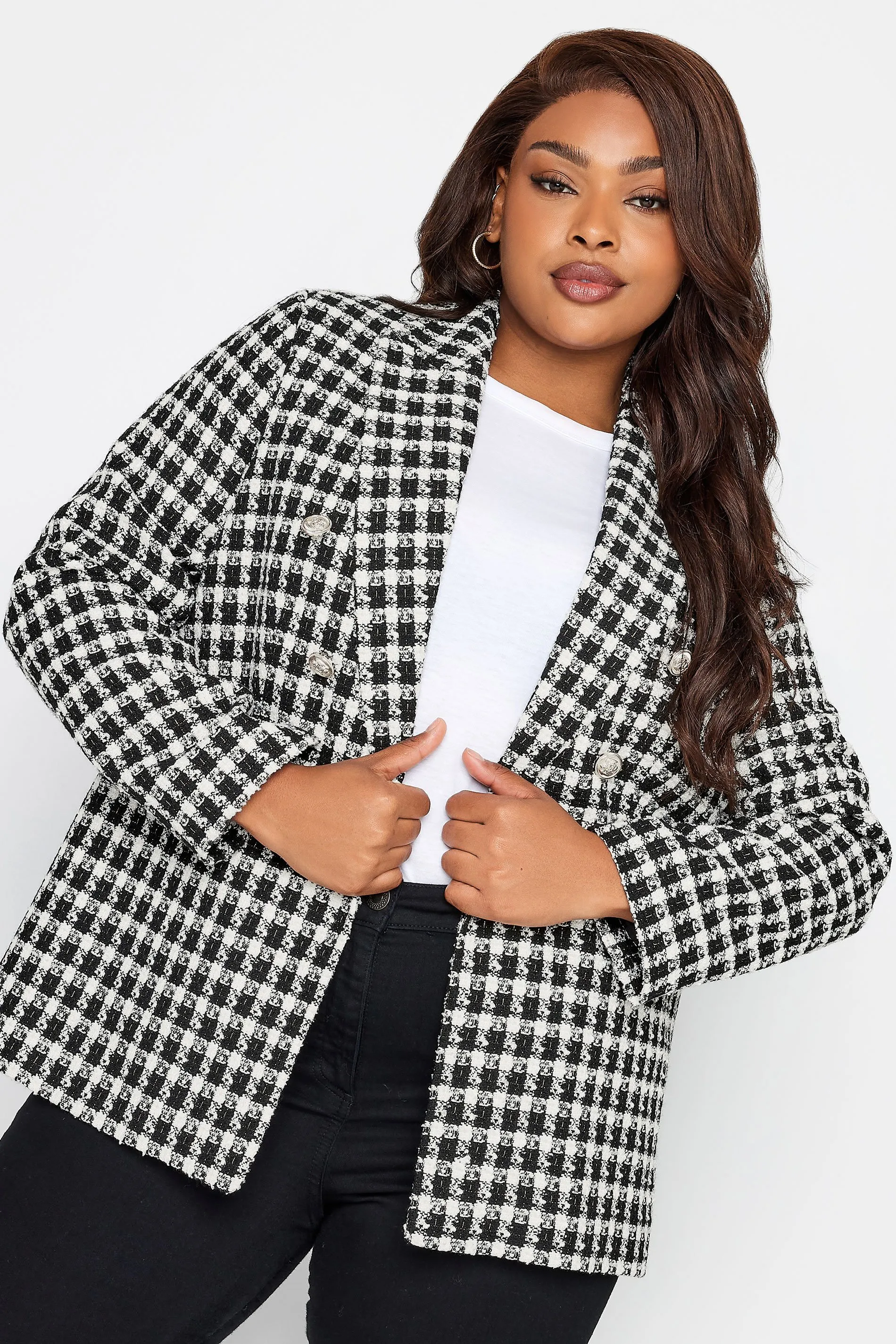 YOURS Curve Black & White Boucle Blazer