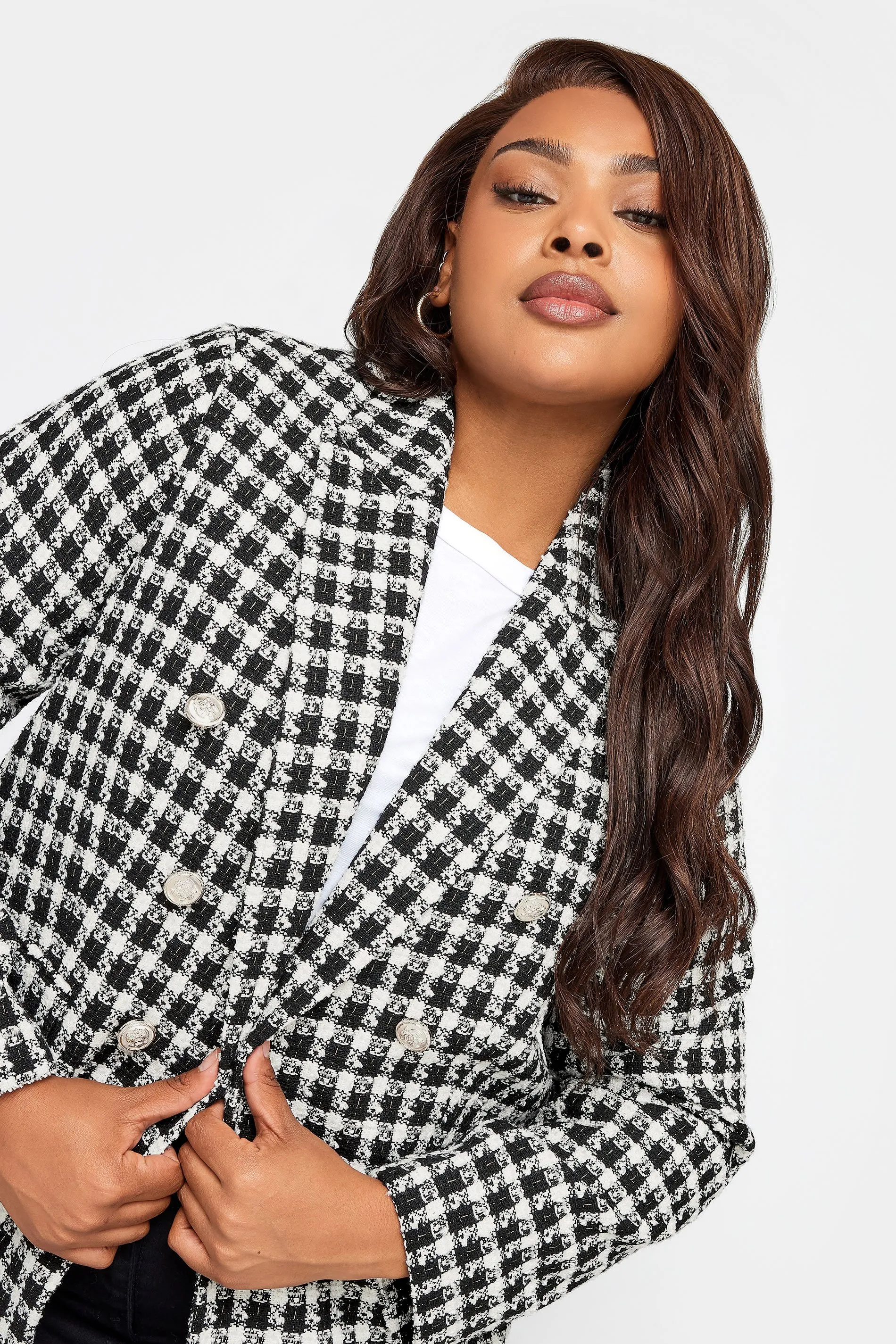 YOURS Curve Black & White Boucle Blazer