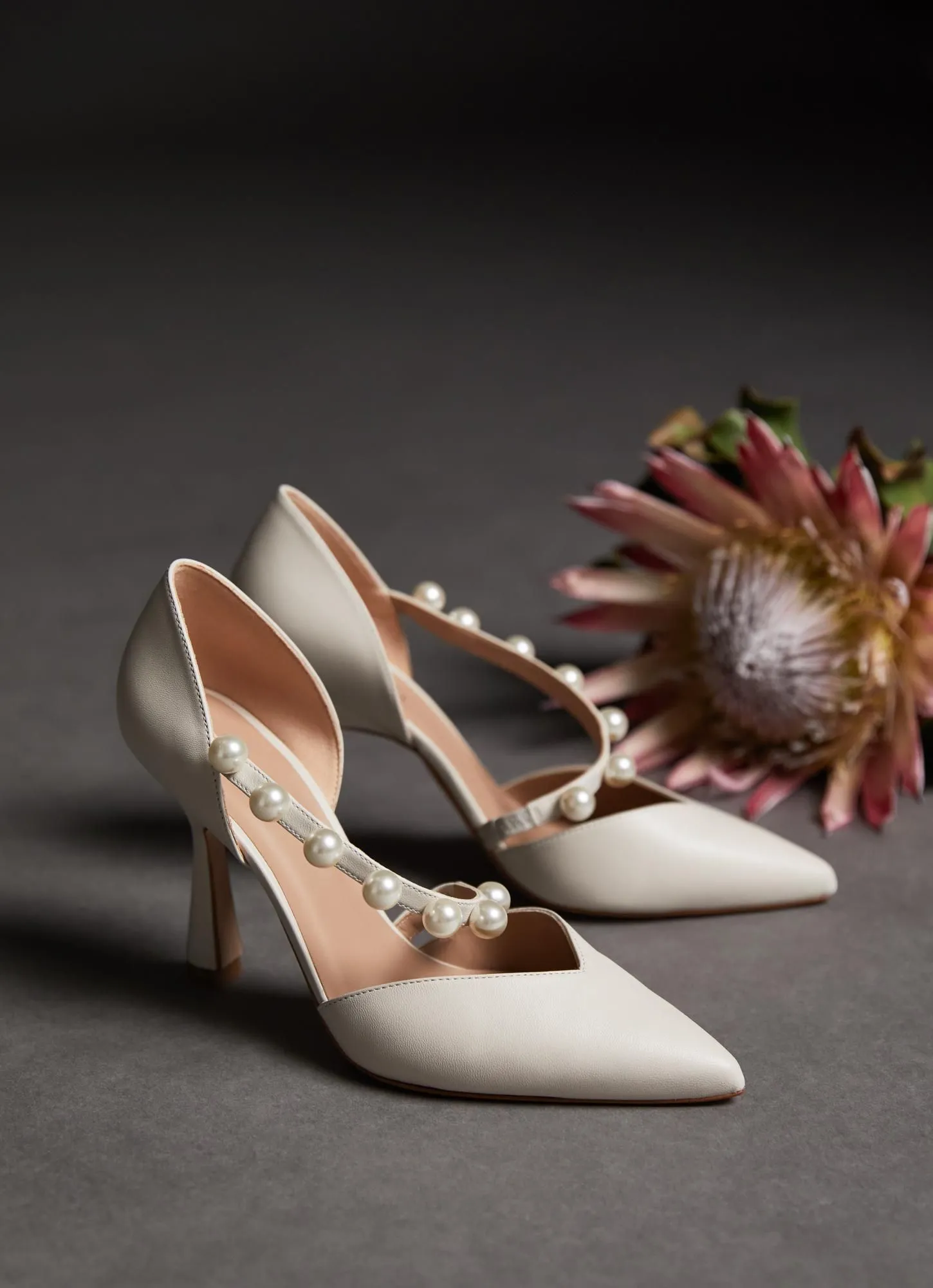 Zelda Ivory Leather Pearl Trim Wedding Shoes, White